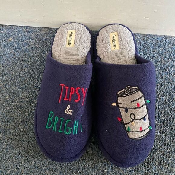 Dearfoams cozy comfort men L 11-12 tipsy & bright slippers navy blue - Picture 1 of 8